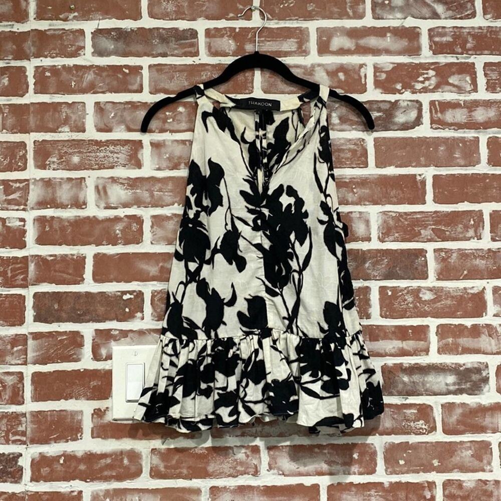 Thakoon Black White Floral Peplum Top Side Cutout Cotton Gauze Size 0